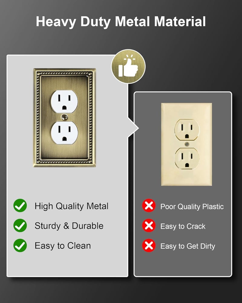 treewell 2-Pack Duplex Outlet Cover Plate, Antique Brass Metal Wall Plates for Electrical Outlets, 1 Gang Receptacle Cover, Pearls Decorative Switch Plates and Outlet Covers - Image 4